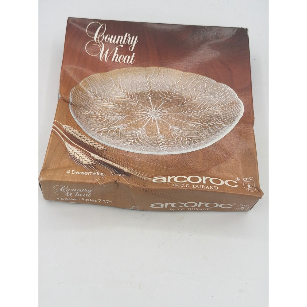 NEW Arcoroc Country Wheat 7.5 Inch Dessert Plates Set of 4 J.G. Durand NOS NIB